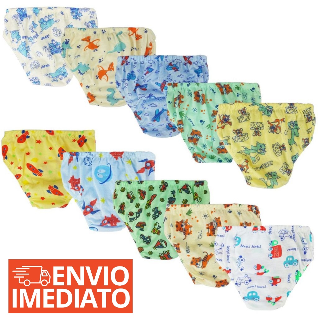 Kit 10 Cueca infantil Slip Menino Estampada Confortável forro 100% Algodão Cuequinhas Infantil Cuecas