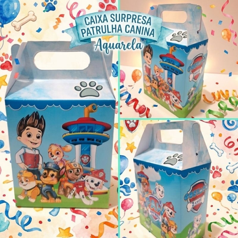 Caixinhas personalizadas Patrulha Canina aquarela Lembrancinha sacolinha surpresa Patrulha Canina aquarela