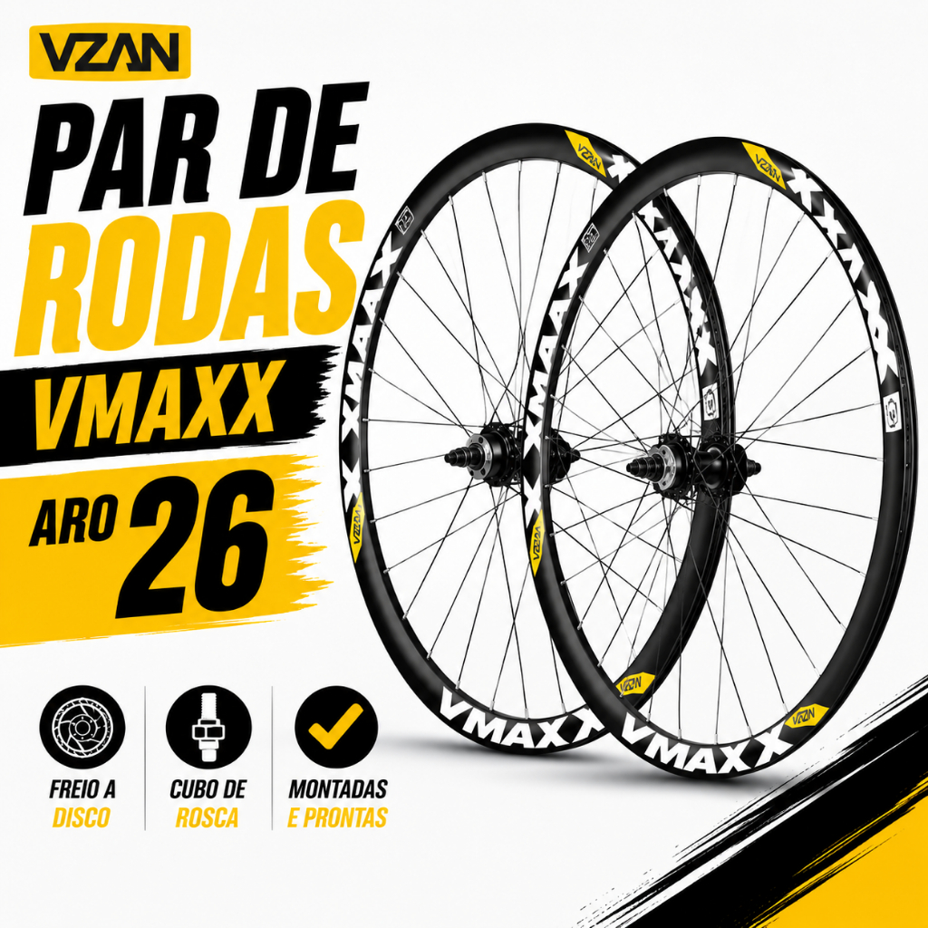 Par Roda Montada Aro 26 Vzan Vmaxx  Preto Disco Cubo Rosca 36F Freeride Grau DH MTB Completa