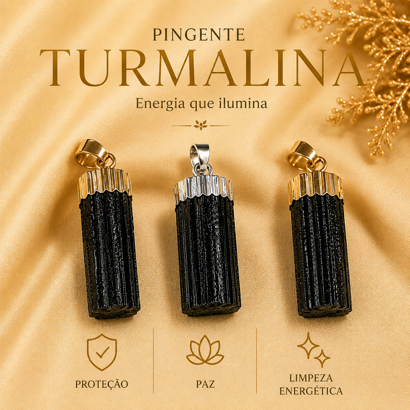 Pingente Turmalina Bruta Natural Proteção Prateado Amuleto Escudo