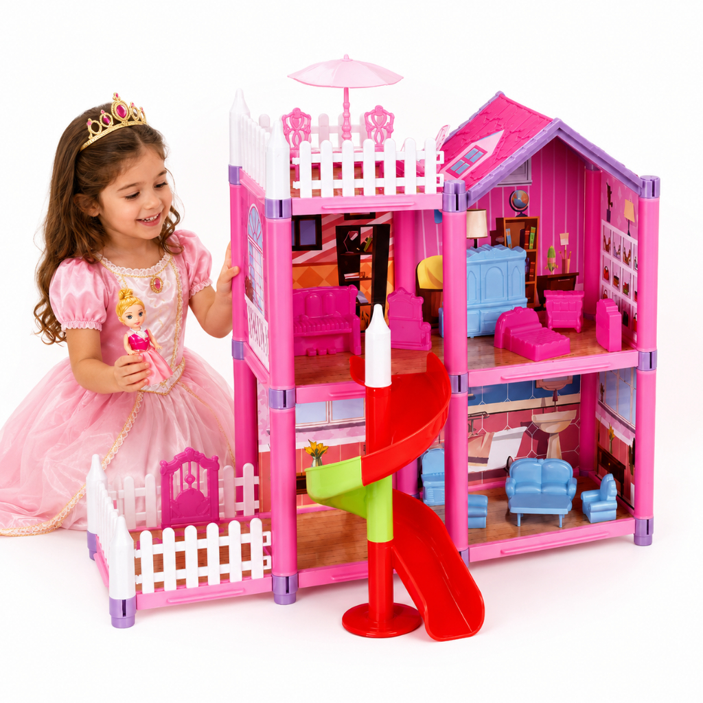 Castelo Casa De Boneca dos Sonos Princesa 120 Peças 2 Andares Escorregador Menina Infantil Kizumba
