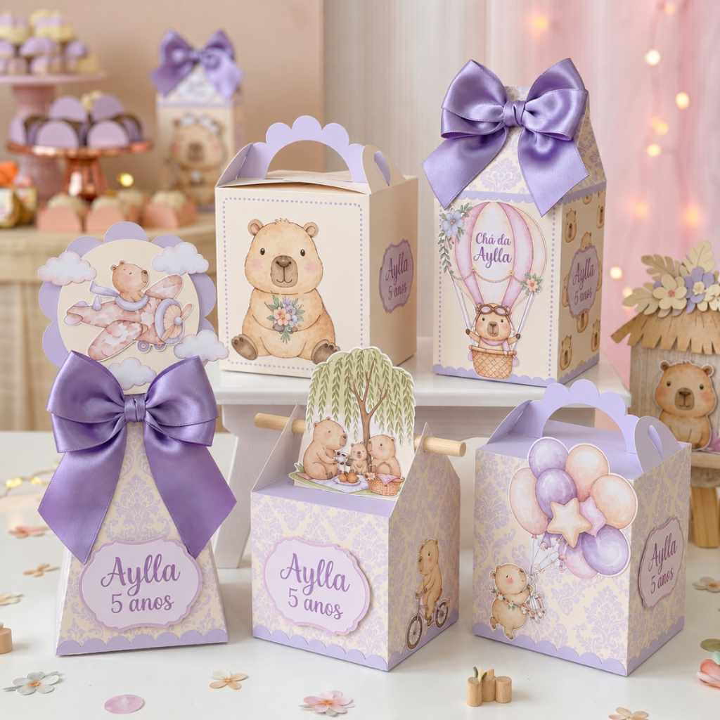 Caixinhas Capivara Lilás Kit Festa Personalizado |  Lembrancinhas Aniversário Infantil