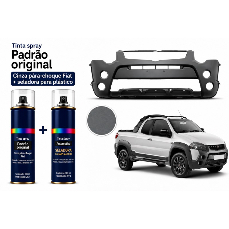 Tinta Spray Cinza Para-Choque Fiat + Seladora Plástico Original Palio Adventure Uno Way