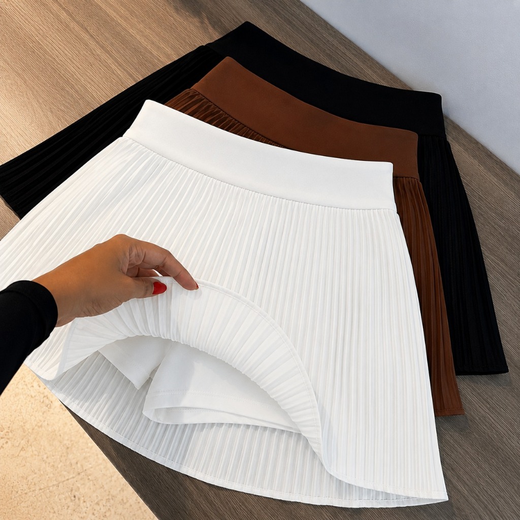 Short Saia Plissada  Feminina Cintura Alta Moda 2026 Elegante Casual Verão Saia ShortsEstilo Coreano