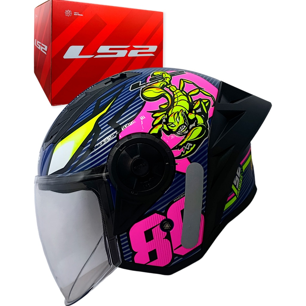 Capacete Ls2 OF616 Airflow II Sting Azul/ Rosa Aberto