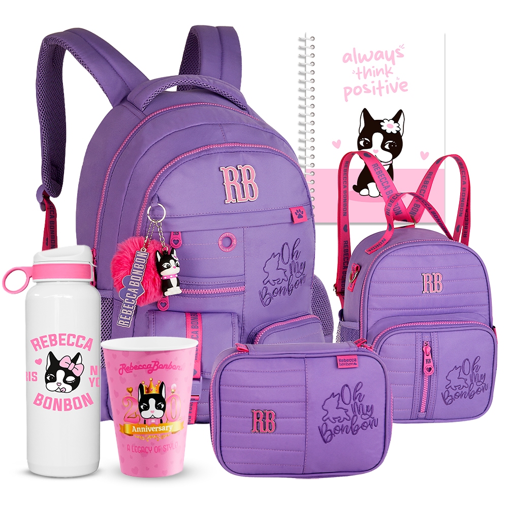 Kit Mochila Estojo Lancheira Coleção RB 2026 Rebecca Bonbon Juvenil Garotas Colorida Voltas as Aulas
