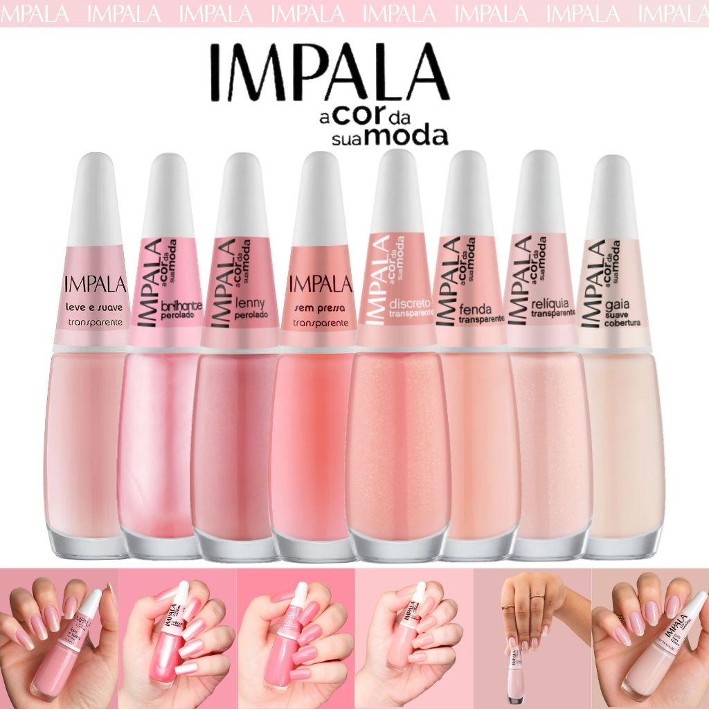 Kit 8 Esmaltes Impala Tons Rosa Transparente Nude Rosado Branco Leitoso Esmaltes Delicados
