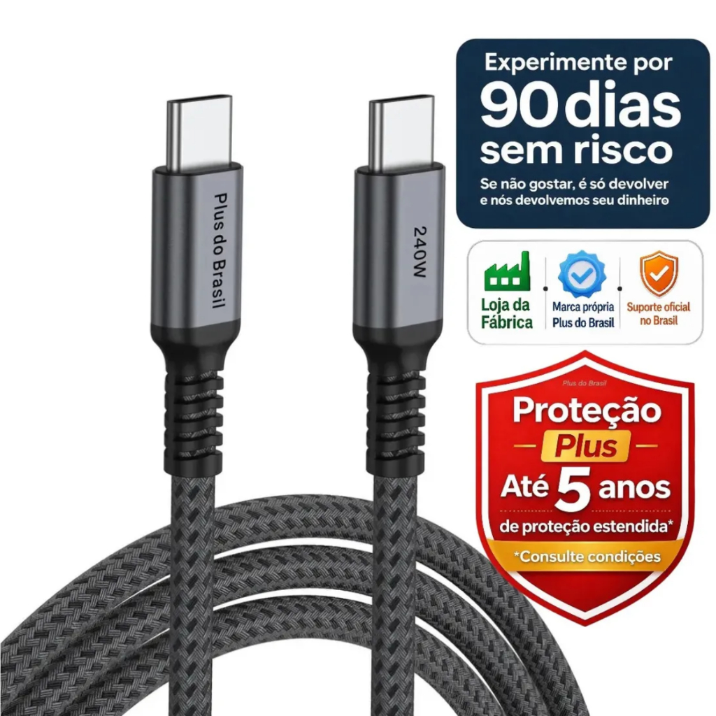 Plus Do Brasil Cabo Tipo C Duplo 240w 2 Metros Com Chip E-mark Compativel Com Ap