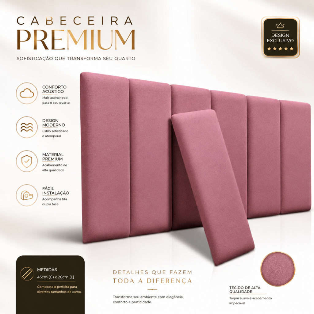 Cabeceira de Cama Kit Com Até 10 Peças Casal e Solteiro 45x20cm Luxuosa  - Envio Rápido