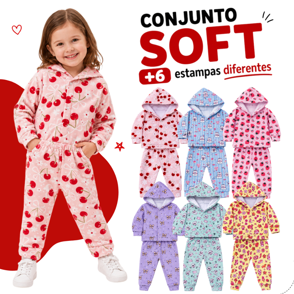 Kit 4 peças Conjunto Soft Estampado Infantil Menina Bebê Frio Feminino (2 Conjuntos)