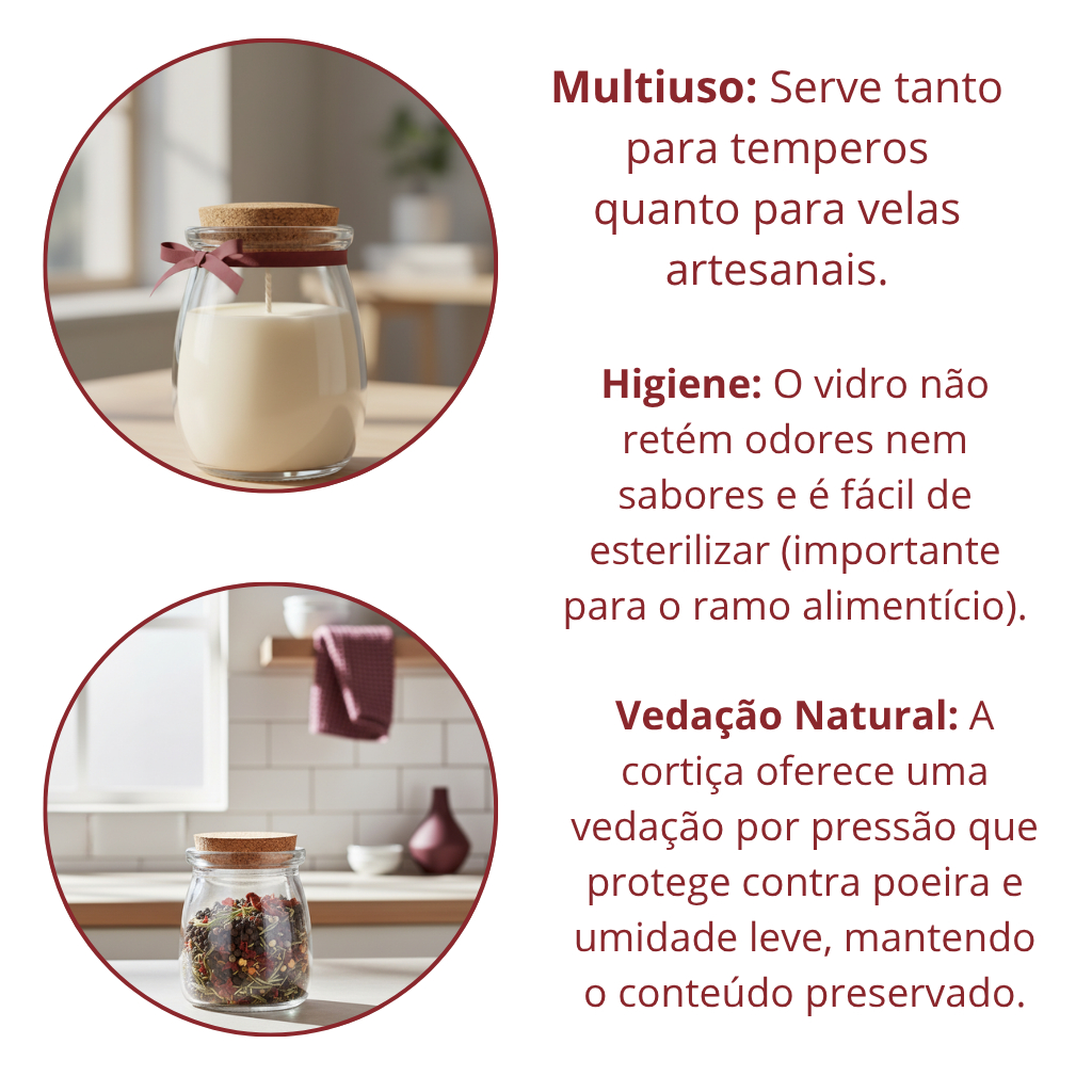 Kit 6 Potes de Vidro para Temperos 100ml com Tampa de Rolha Cortiça Organizador — imagem 2 de 2