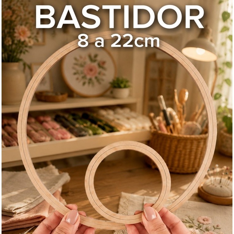 Kit 5 ou 10un Bastidor de MDF 6mm Tamanho 8 a 22cm Moldura para Bordado Crochê Artesanato Aro Argola de Madeira