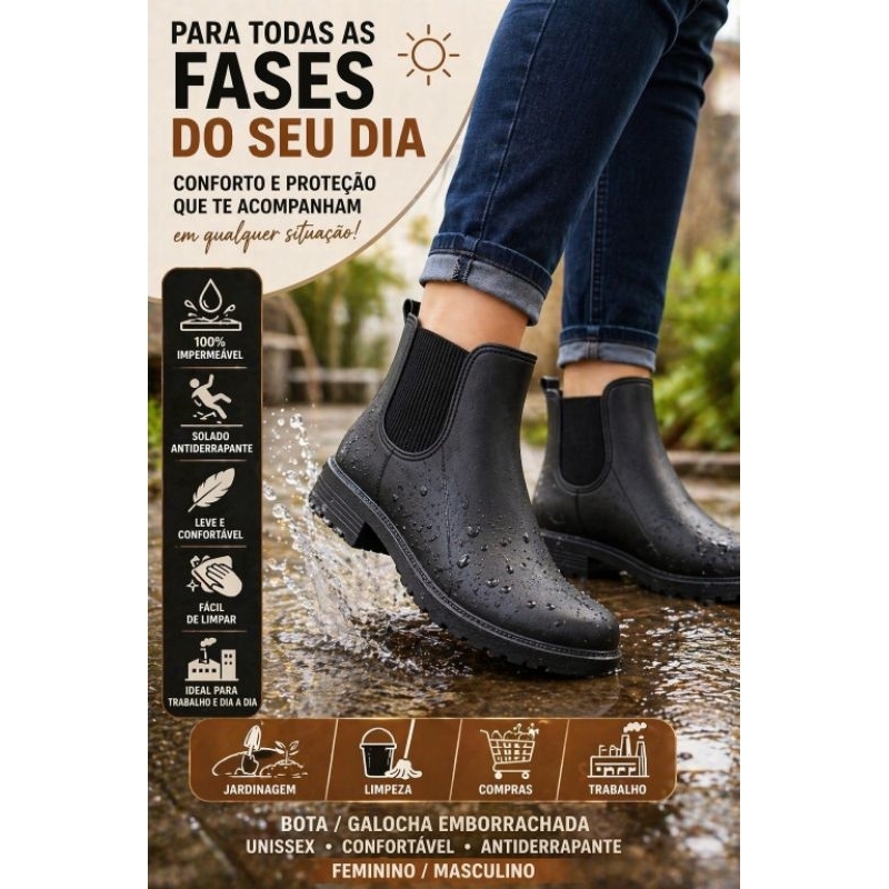 Bota Galocha Chuva PVC Impermeável Cano Curto Antiderrapante Motoboy Moto Pesca Limpeza Trabalho Rural