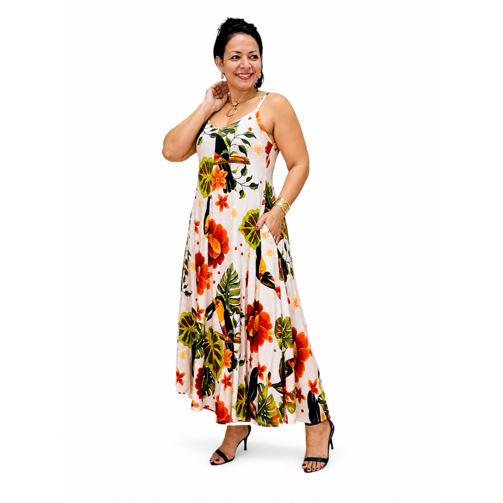 Vestido Feminino Plus Size Estampado Tropical | Conforto Soltinho Casual Festa | Look Verão Elegante Dia a Dia
