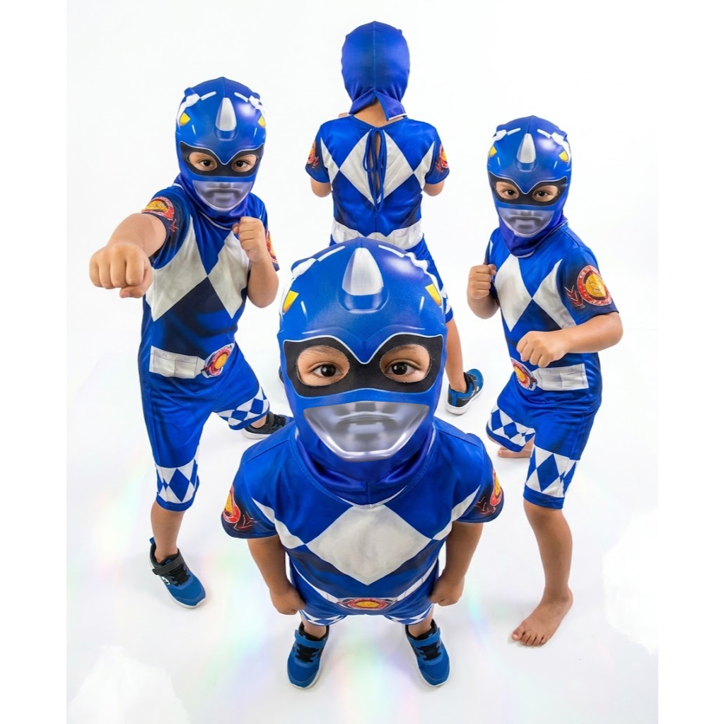 Fantasia Infantil Power Ranger Azul + Mascara que imita capacete