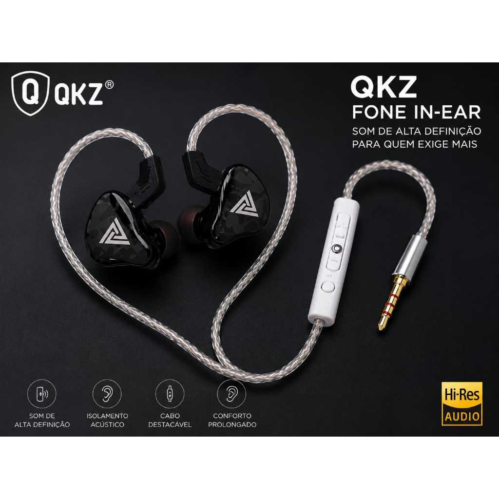Fone QKZ ,fone in ear, fone game , fone com microfone, fone hi res, fone cabo destacavel , fone grave, fone pra celular
