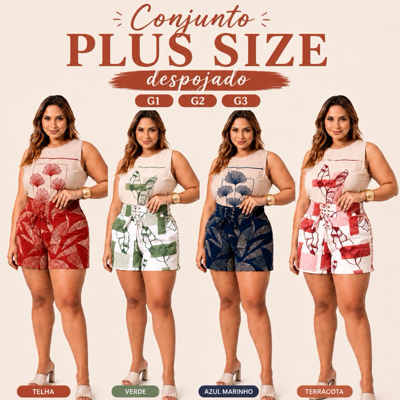 Conjunto Plus Size Feminino Estampado Casual Confortável