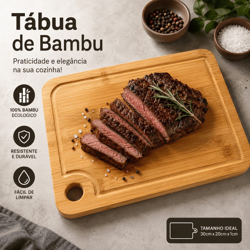Tábua para cortes de carnes churrasco cozinha de bambu