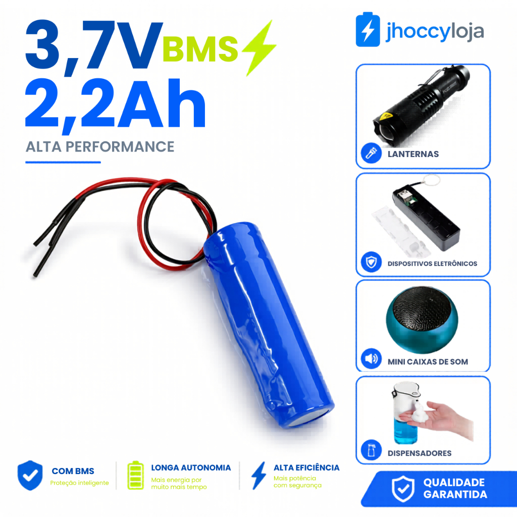 Bateria 3,7V para lanterna LED recarregável com proteção – 2200mAh