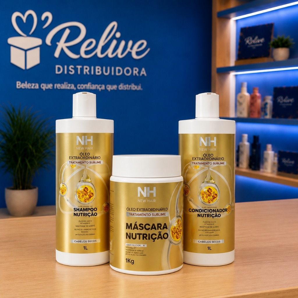 Kit Capilar 1LT Óleo Extraordinário NEW HAIR BELKIT Profissional Salão Shampoo Condicionador Mascara