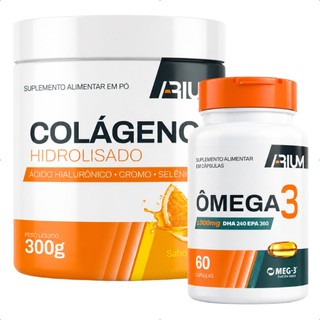 Kit Colágeno Hidrolisado Ácido Hialurônico 300g + Ômega 3 com 60 Capsulas Arium…