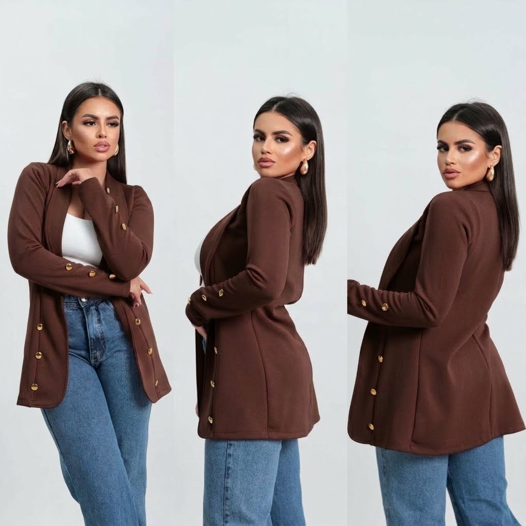 Blazer Feminino Neoprene Bege com Modelagem Acinturada