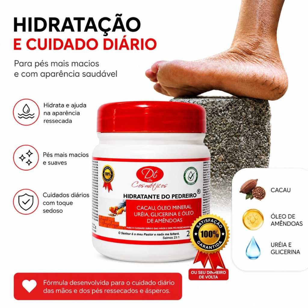 Creme Do Pedreiro Com Hidratação Profunda Dos Pés Mãos Pele Ressecada Rachadas Aspera do dia a dia