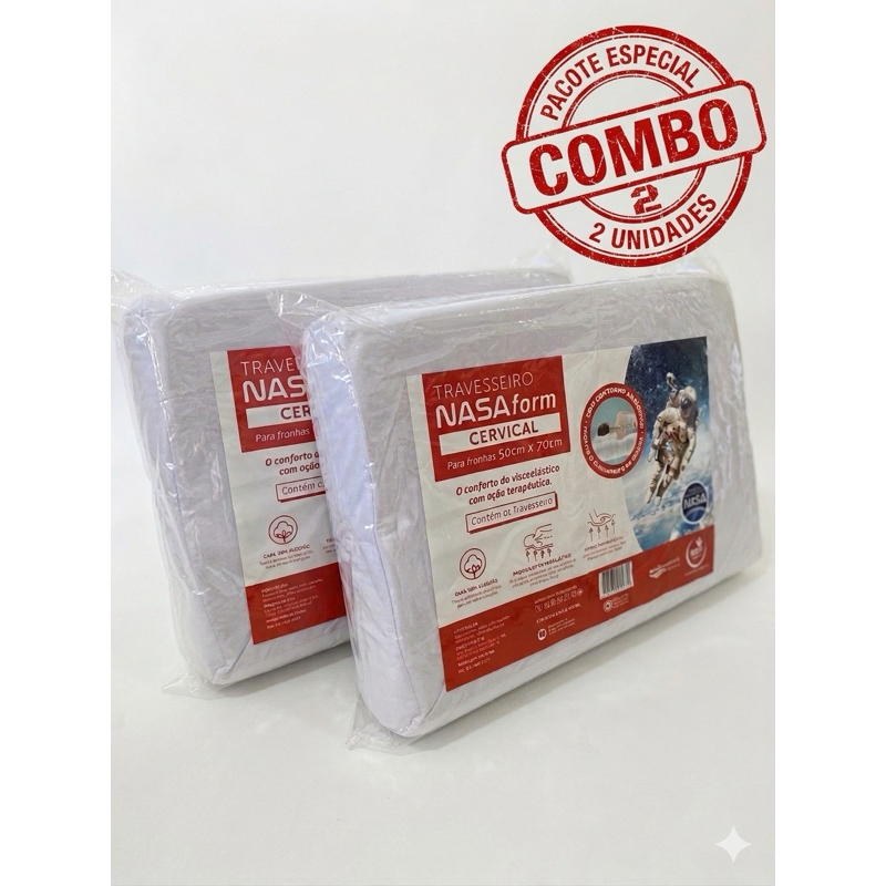 Kit 2 Travesseiros Nasa Ortopédico Cervical EcoBrazil Par Promocional Alivia Dores Coluna Pescoço Original