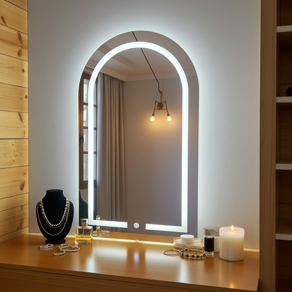 Espelho Capela Jateado LED 80x50 cm com Sensor Touch – Ideal para Banheiro e Penteadeira
