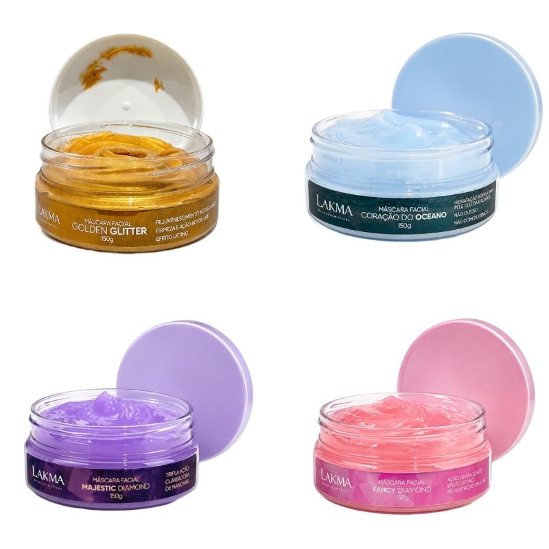 KIT JOIAS RARAS 4 Máscaras Faciais Lakma , Hidratação, Clareamento, Revitalização e Rejuvenescimento.