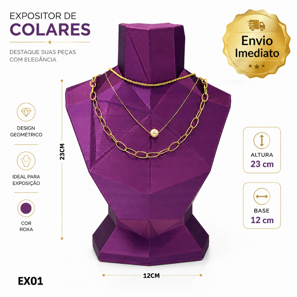 Busto Expositor De Colares E Joias Semijoias Vitrine Balcao Roxo 23cm EX01 Envio Imediato