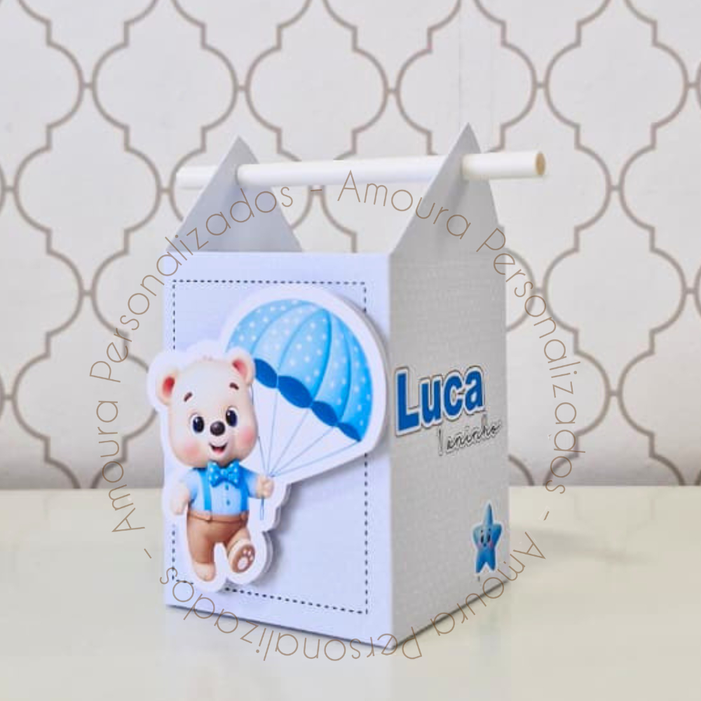 CAIXA CANUDO PERSONALIZADA PARA LEMBRANCINHAS URSINHO BALOEIRO AZUL |CAIXINHA|FESTA|ANIVERSARIO|URSO