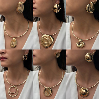 Conjunto Colar e Brinco Feminino Dourado e Prateado Moderno - Colar de Aro - Maxi colar dourado e Prata