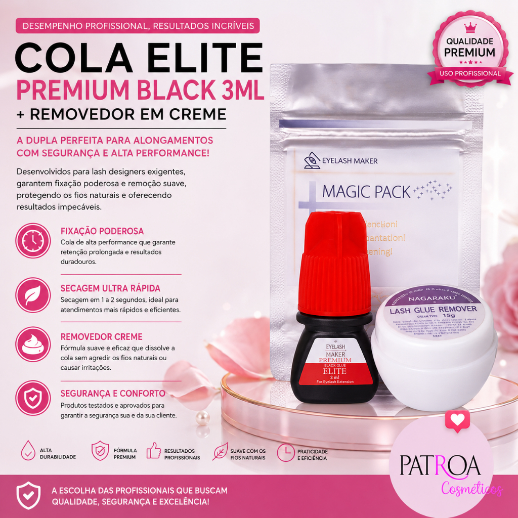 Cola Alongamento Premium Black Elite 3ml Removedor Creme