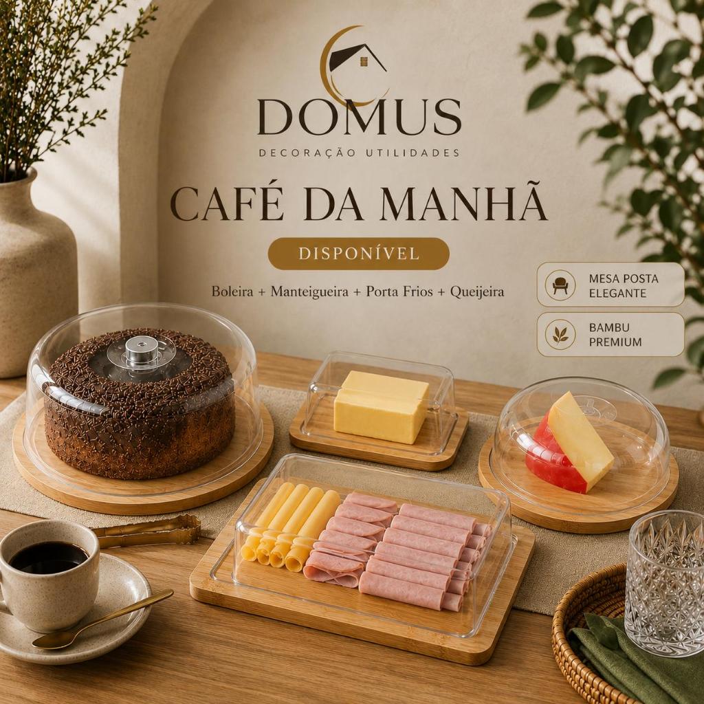 Boleira Moderna Bambu Com Tampa Em Acrílico Porta Bolo Para Bolo Torta Pudim Queijo 28cm Cozinha