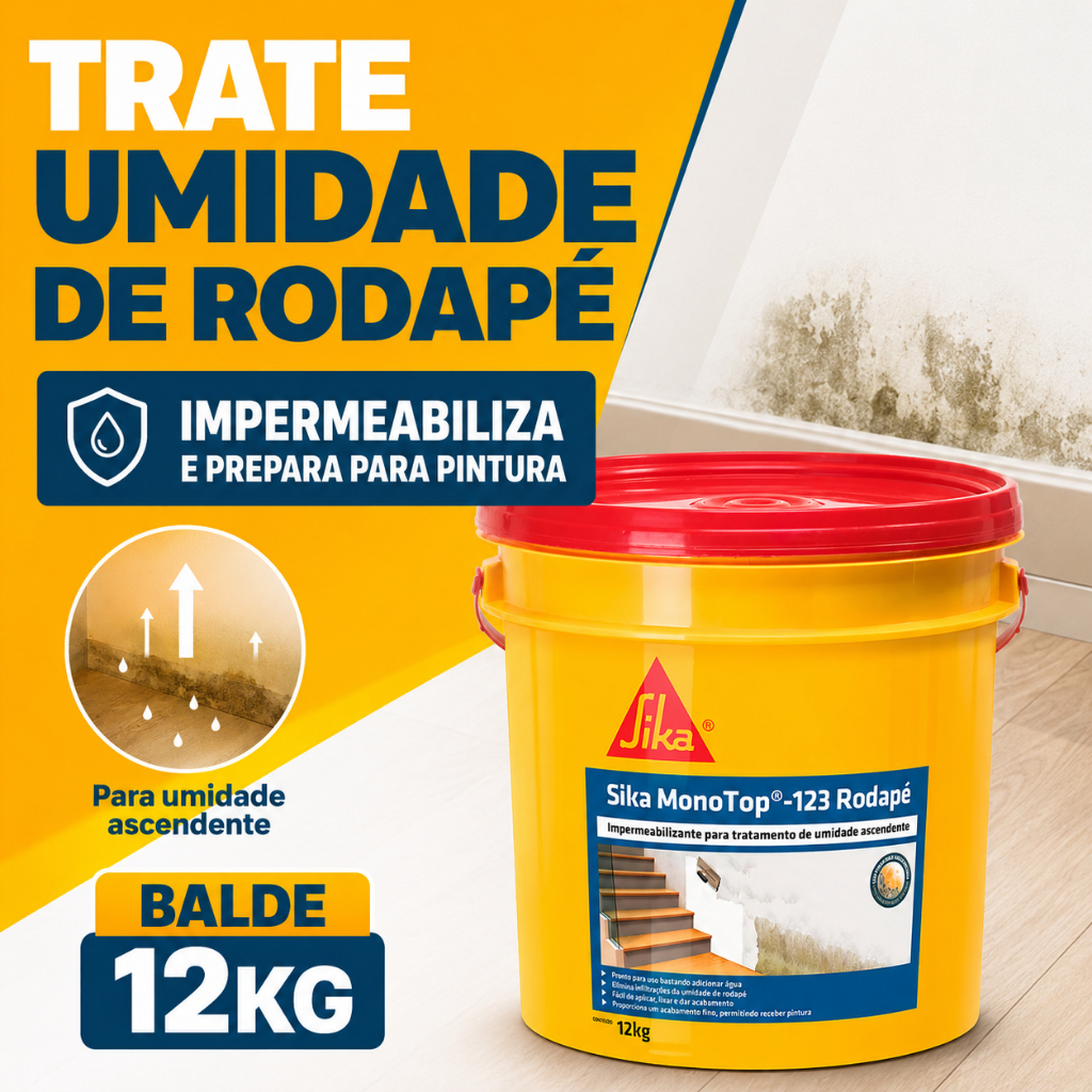 Sika MonoTop 123 Rodapé 12kg Impermeabilizante Umidade Ascendente Parede Alvenaria Pintura Mofo