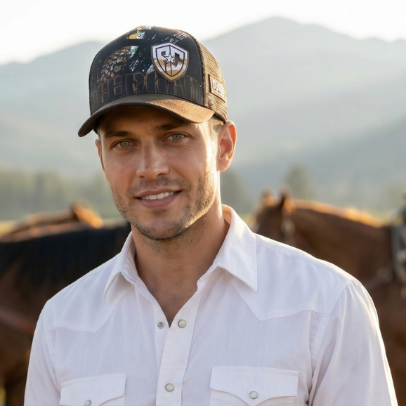 Boné Trucker Country Bordado Off Road Tela Respirável Aba Curva Ajustável Masculino Premium Agro