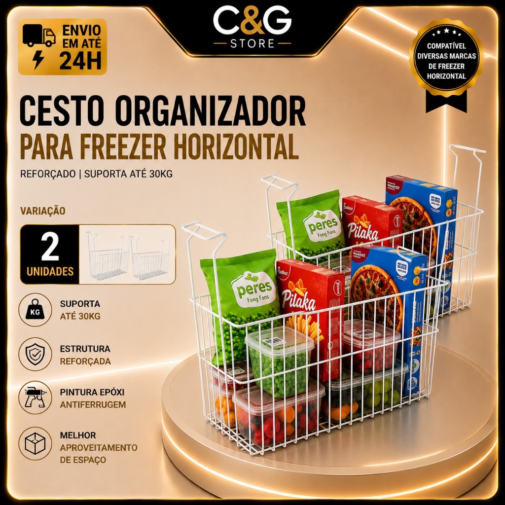 2 Unidades Cesto Organizador Refrigeração Geladeira Frezzer Polpas Picolés Sorvetes Metalfrio Electrolux Gelopar Fricon