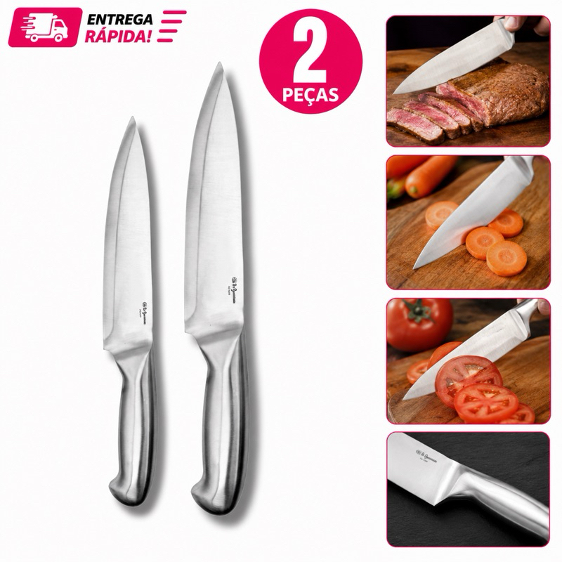Kit Faca 6 e Faca 7 Profissional Inteiriço Aço Inox para Churrasco Açougue Cozinha