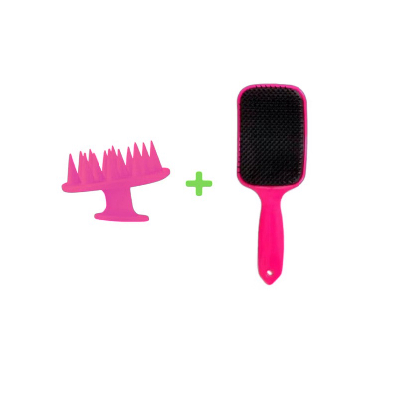 Kit Escova Raquete Flex e Escova Massageadora Capilar de Silicone Cores Aleatória
