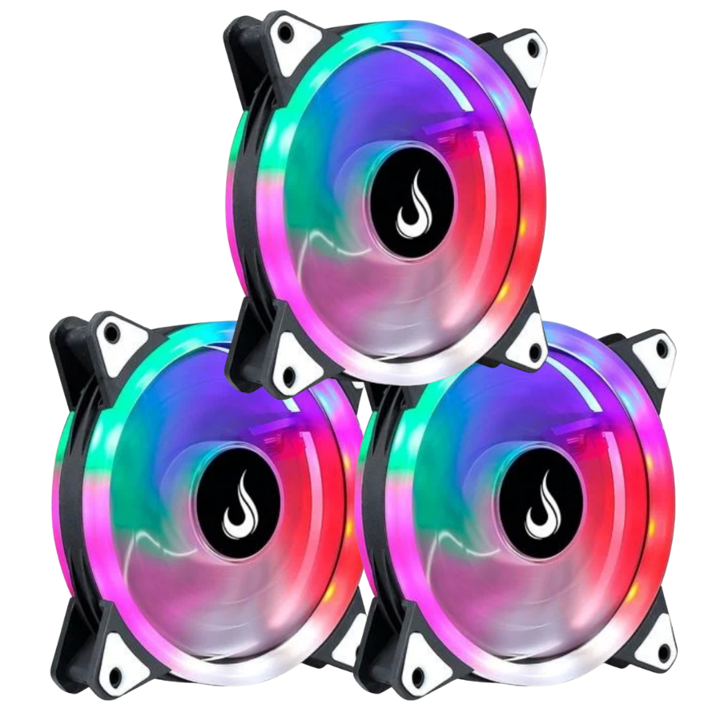 Kit 3 Cooler Fan LED RBG Rainbow 120mm Molex 3 Pin Ventoinha para Gabinete Pc Gamer Original Rise