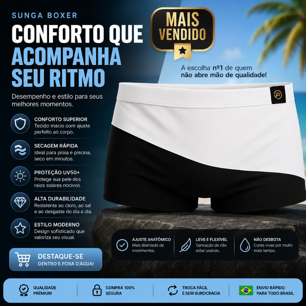Sunga Boxer Masculina – Design Moderno com Cores Elegantes