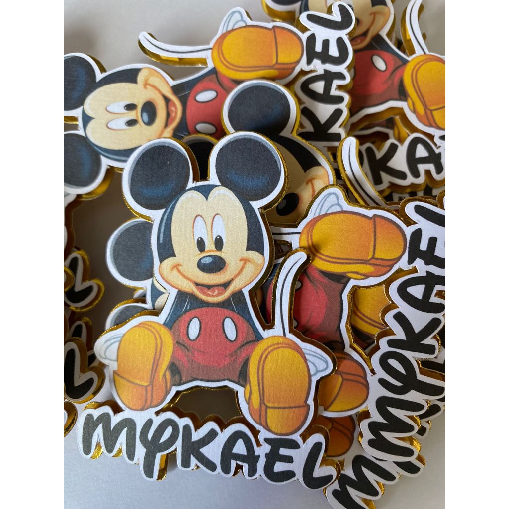 Kit 10 Apliques Mickey Personalizado com Nome em Camadas Festa Infantil Decoração Lembrancinha