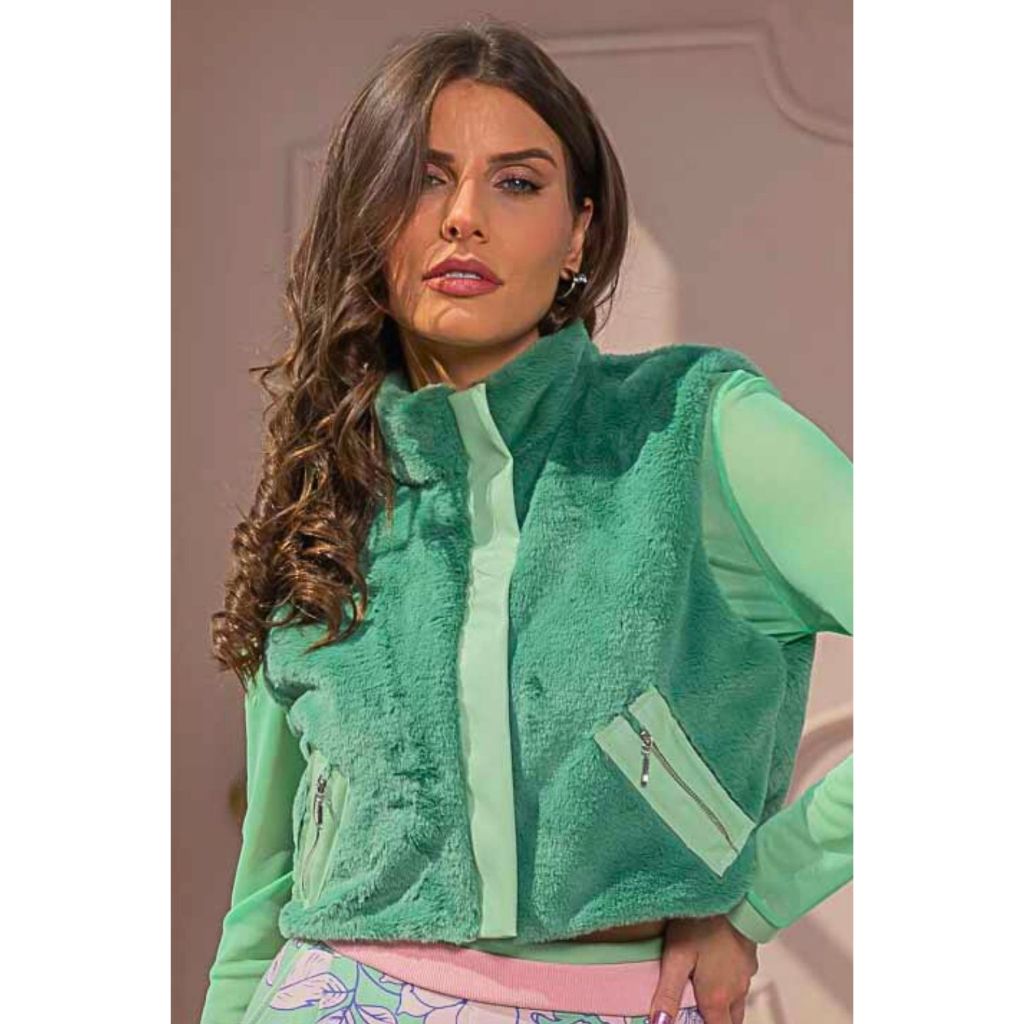 Colete Feminino ClubSoda Pele Sintética Naturalle Premium Pelo Luxo