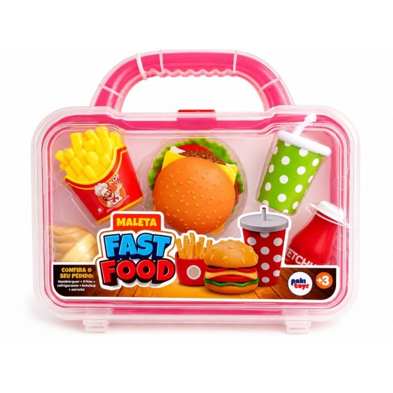 Maleta Fast Food Infantil Kit Lanche Hamburguer Batata Frita Refrigerante Sorvete Brinquedo Educativo