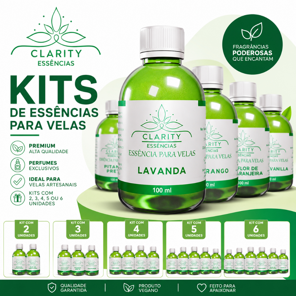 Essência Concentrada Para Velas Aromáticas Alta Fixação | Lipossolúvel 100 ml - Kits Promocionais
