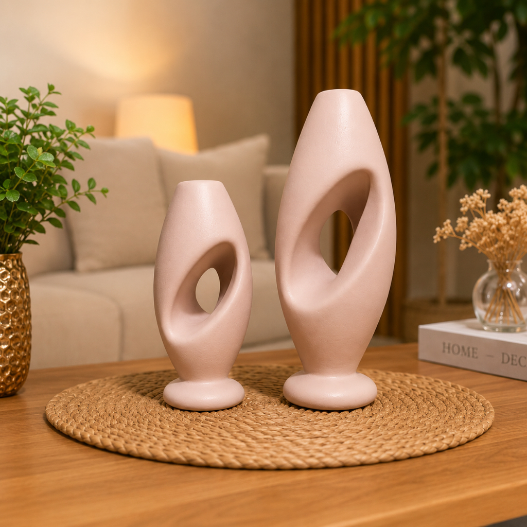 Dupla kit 2 Peças Vaso Grande Decorativo Formato Espiral para Sala Conjunto Objeto Decorativo Cerâmica Decoração Enfeite