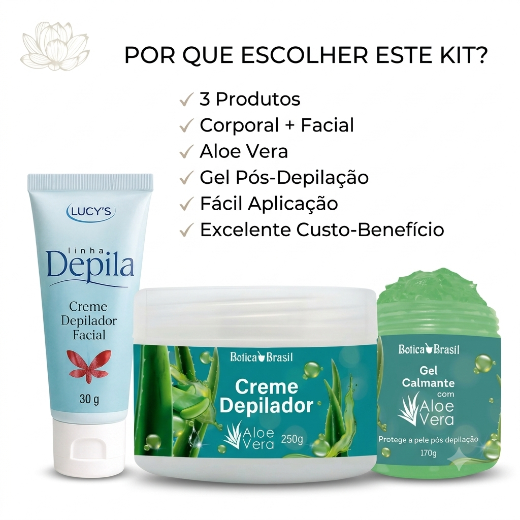 Kit Depilação Corporal e Depila Facial Creme Depilador Aloe Vera Gel Pós Depilação — imagem 2 de 2