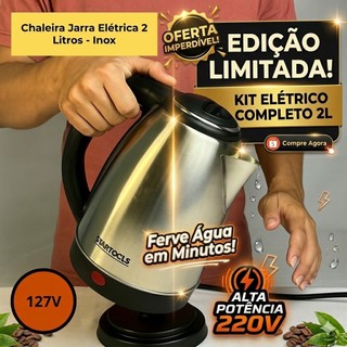 Chaleira Elétrica Inox 2L 127V/220V Aquecimento Rápido Desligamento Automático Base 360° Jarra Elétrica