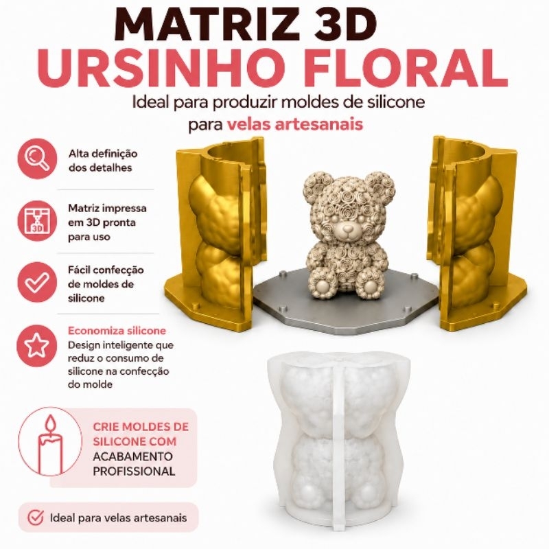 Matriz para Molde de Silicone para Vela Sabonete Ursinho